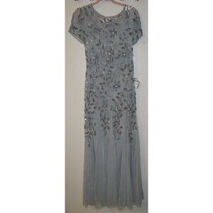 Adrianna Papell Womens Sz 8 Beaded Floral-Design Embellished Gown Blue Formal